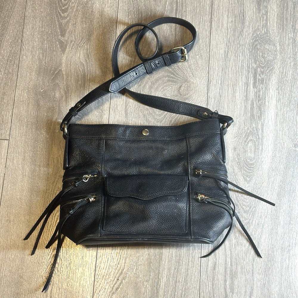 Rebecca Minkoff Crossbody Handbag M Black Pebbled Leather Purse Adj Strap Bag